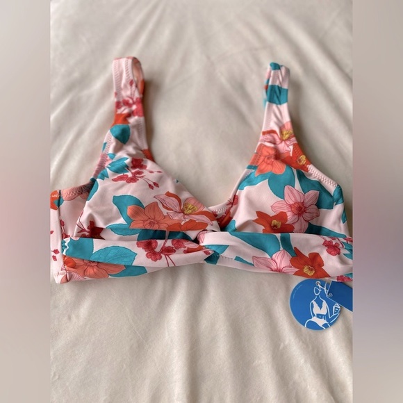 Cupshe Floral Bikini Top Pink Orange Teal Twist Front – Size Small NWT - Picture 12 of 12